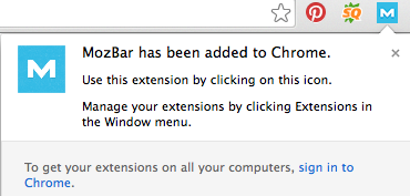 MozBar Chrome Confirmation Screen 2