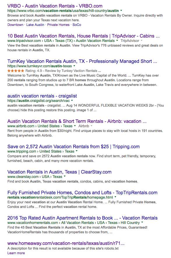 HomeAway Austin Vacation Homes Listing