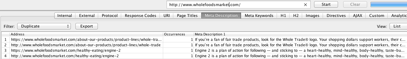 Whole Foods Market Duplicate Data https vs http SEO