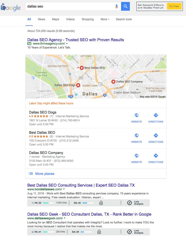 Dallas SEO Google Listing