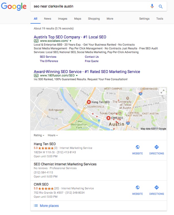 93% of searches with local intent display in what is known as the Google 3-pack