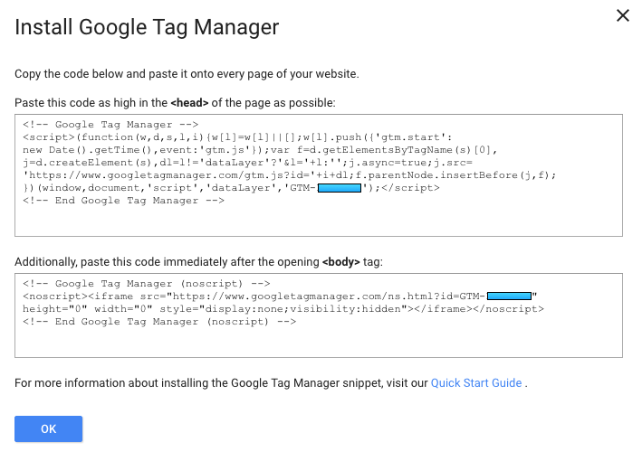 Google Tag Manager Tracking Code For Header and Body