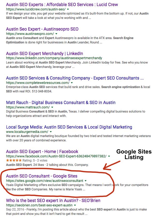 Google Sites Google SERP Listing