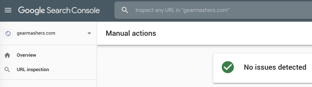 Google Search Console | Manual Actions | No Issues Detected