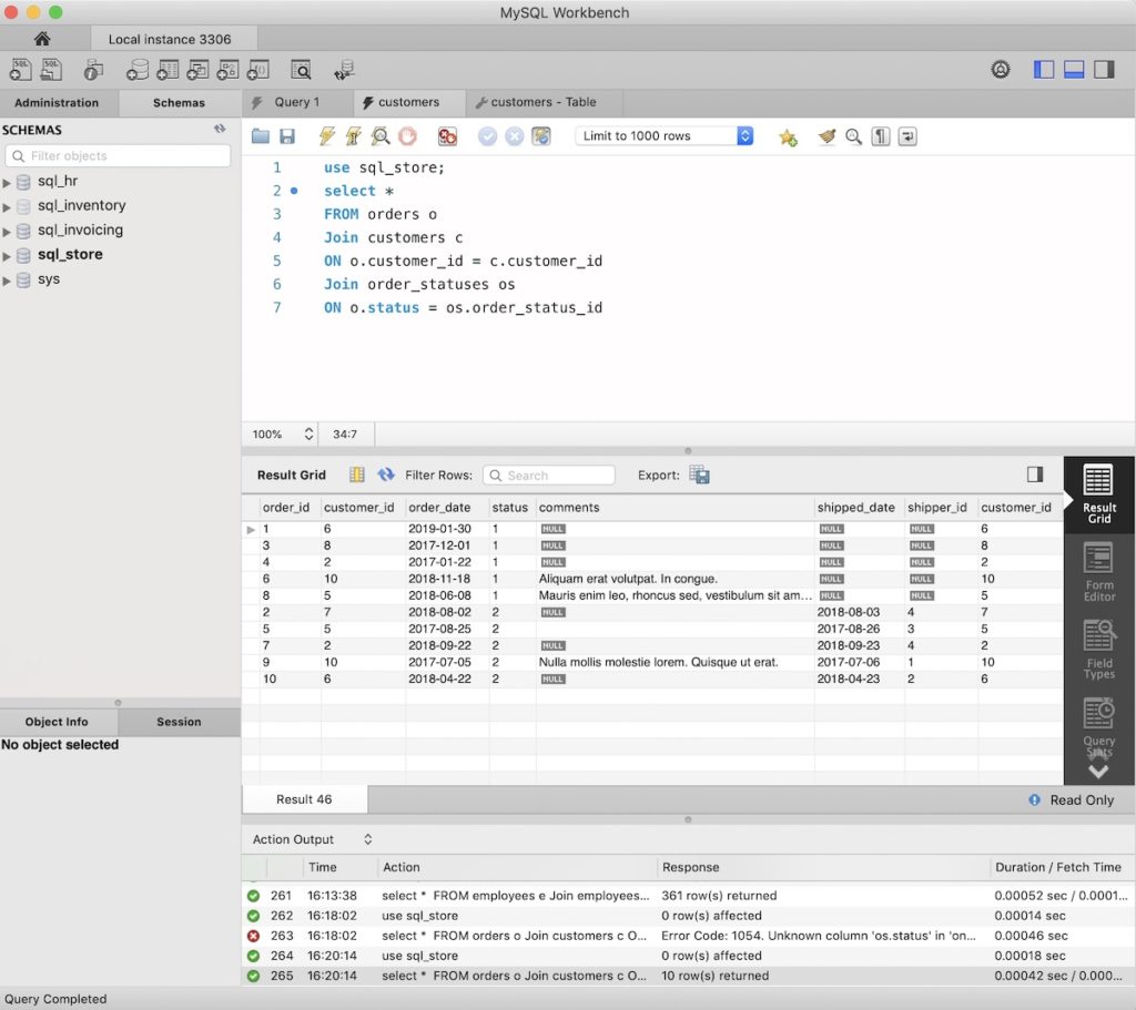 MySQL Workbench Screen