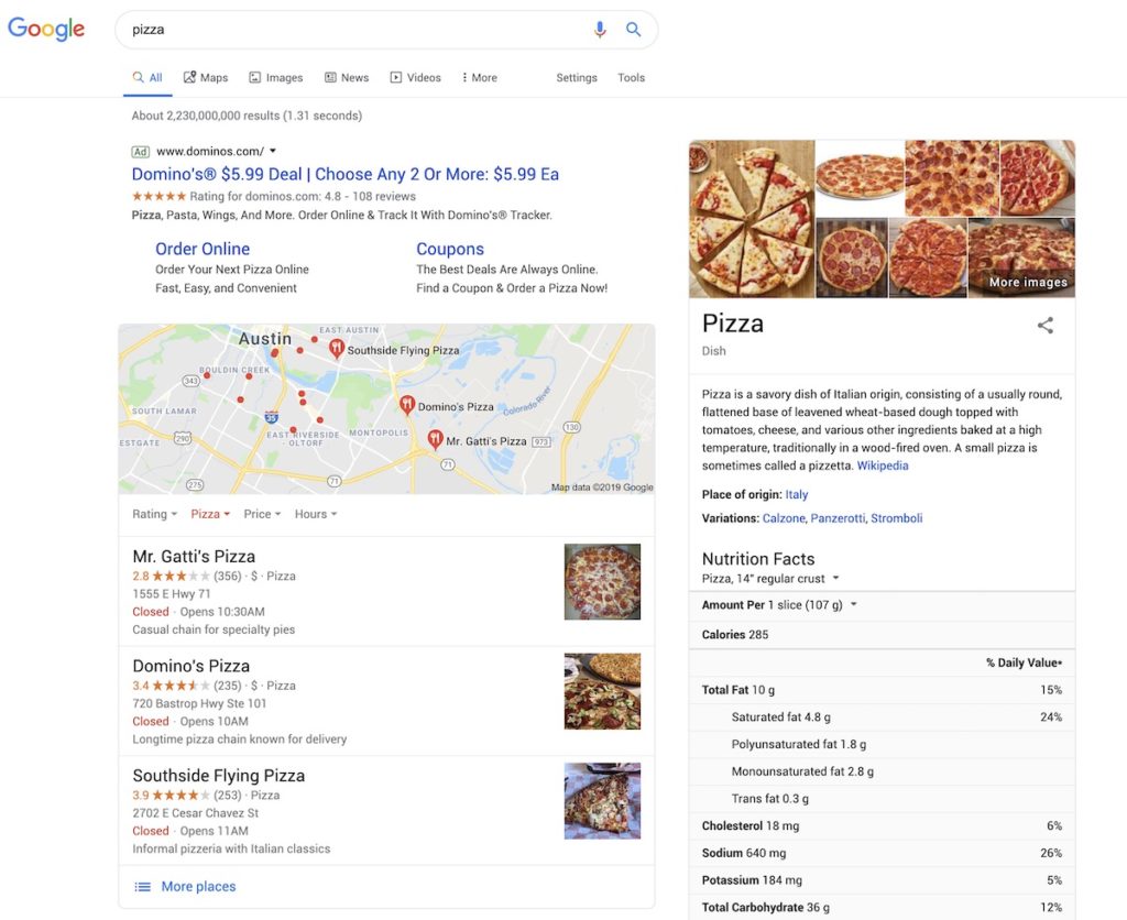 Example of a Pizza Search